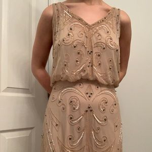 Beautiful detailed mauve/tan Adrianna Papell beaded gown